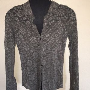 Gray button down lace shirt.